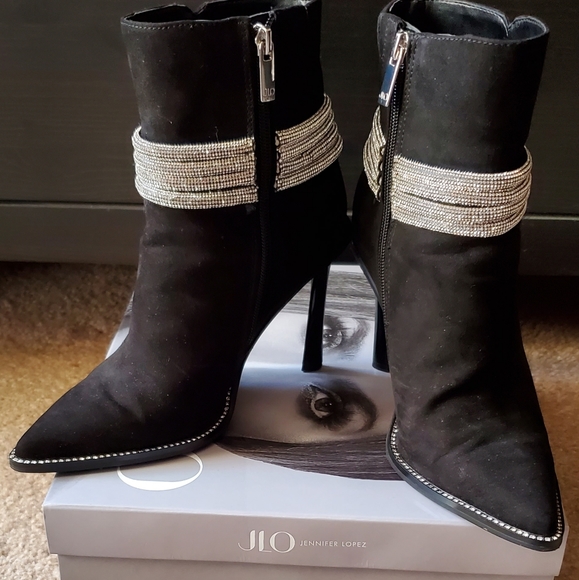 Jennifer Lopez Shoes - Jennifer Lopez Black Ankle Booties with Silver Detailing